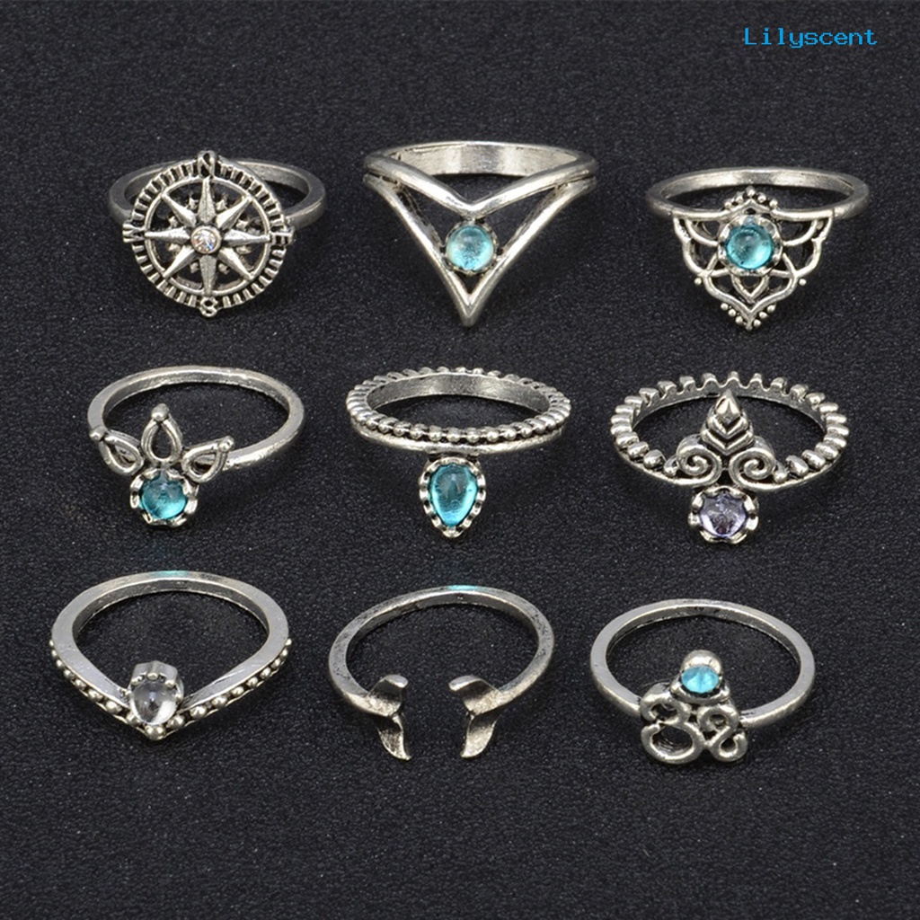 9pcs / Set Cincin Buku Jari Aneka Gaya Ekor Putri Duyung Untuk Pesta Klub