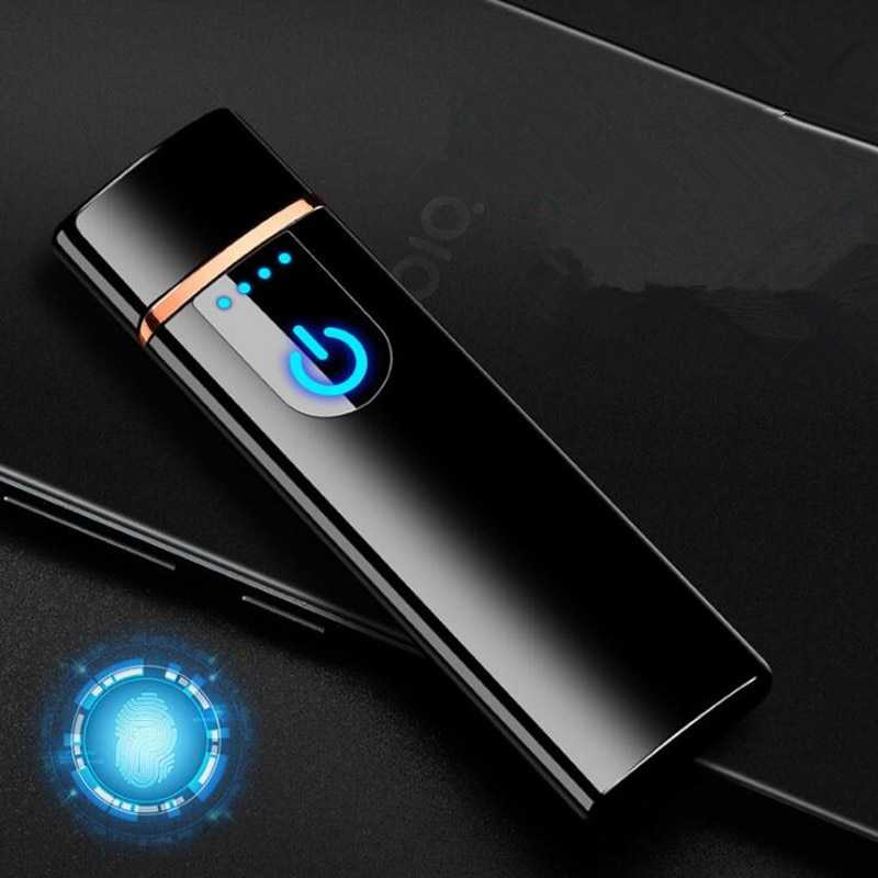 Korek Api Mancis Bara Gas Elektrik Lighter Cas Usb Listrik Plasma Unik Fingerprint Touch Sensor LED