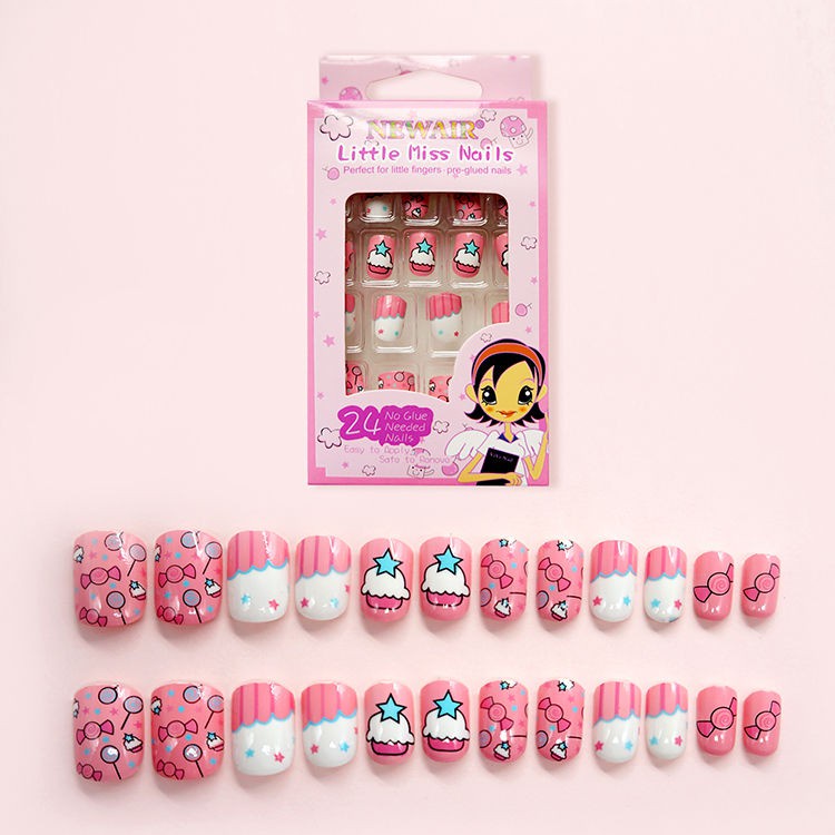 BISA COD!!! Per Box Kuku Bentuk Oval + Lem Motif Untuk Anak Perawatan Tangan, Kaki &amp; Kuku