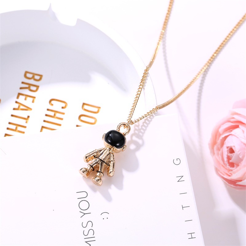 Kalung Rantai Desain Robot Astronot Bahan Metal Untuk Pria Dan Wanita
