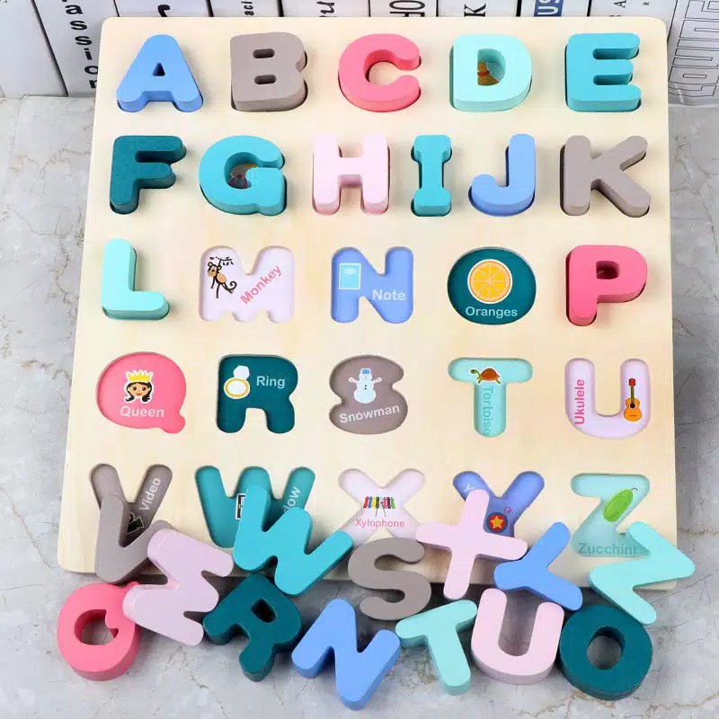 Ohye Chunky Puzzle Pastel Puzzle Alphabet Puzzle Angka Puzzle Alfabet Wooden Puzzle Anak Puzzle Kayu Jigsaw Puzzle 3D Mainan Edukasi Anak