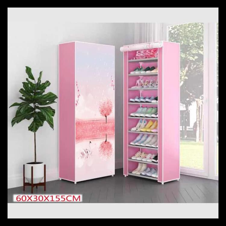 Rak Sepatu Kain Shoe Rack Lemari Sepatu Portable 10 Susun 9 Rangka Pink Promo Shopee Indonesia