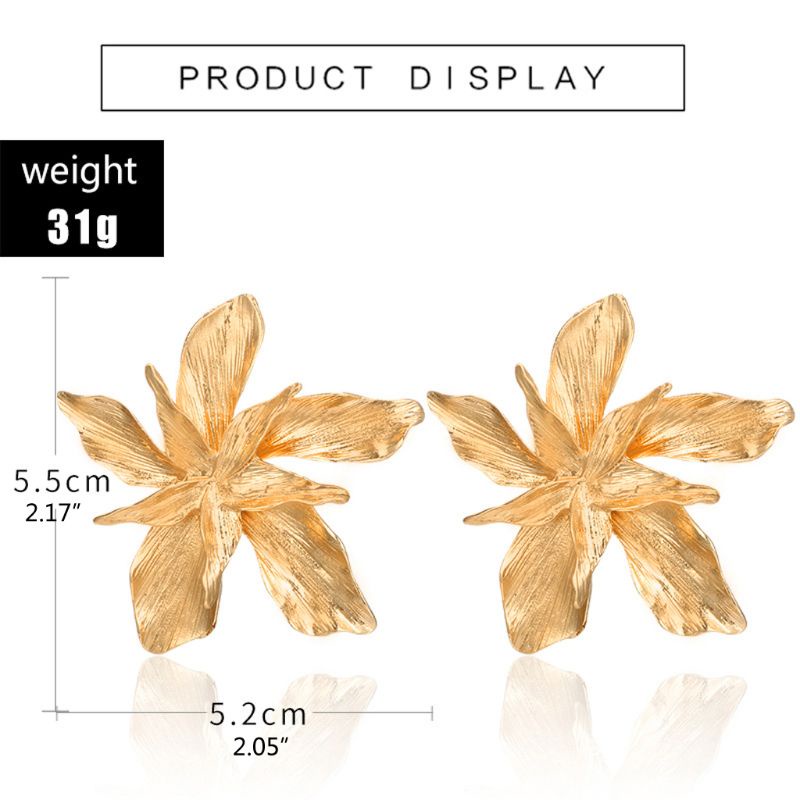 SIY  Metal Big Golden Flower Dangle Drop Earrings Oversize Floral Statement Pendant Earrings For Women Ladies Fashion Jewelry