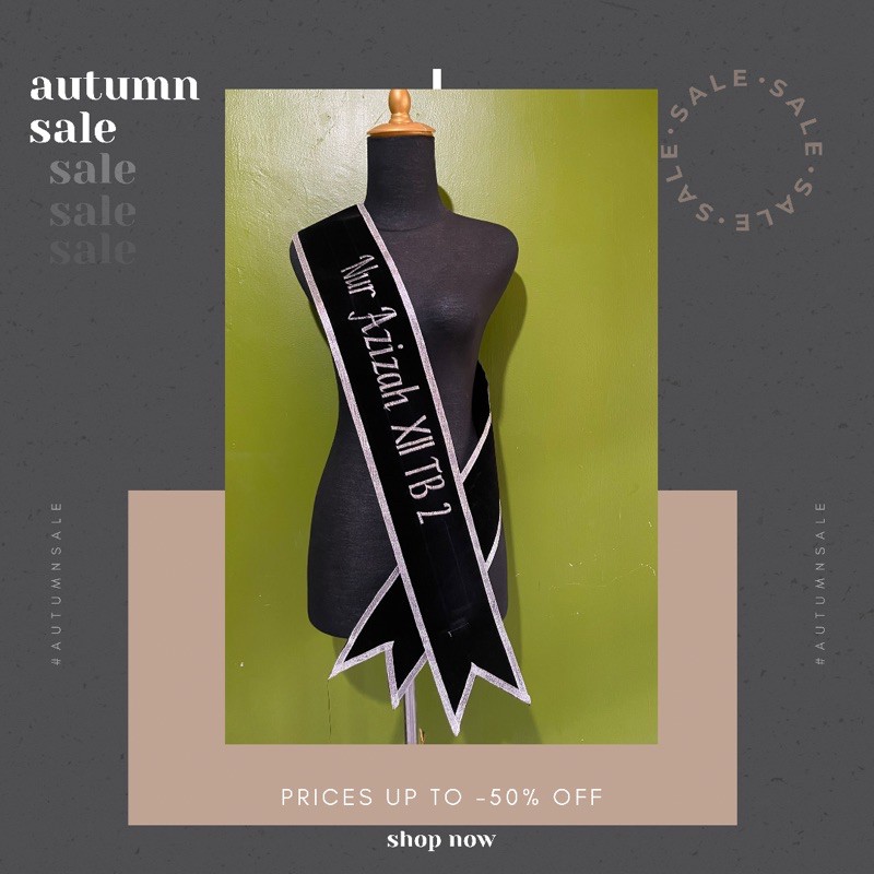 Juleashop Selempang Wisuda Custom Nama Bordir Premium - Hitam, Maroon, Navy, Putih