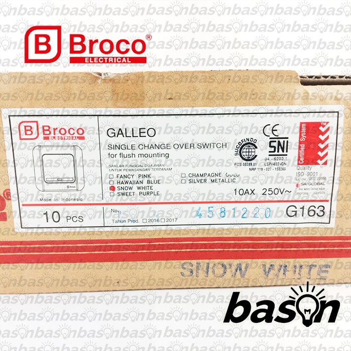 BROCO Galleo White / Putih G163 | Saklar Hotel 1 Gang 2 Way Switch