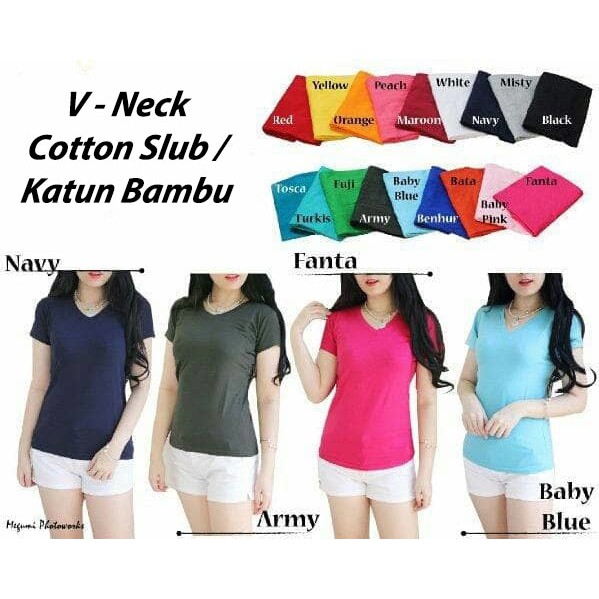 LADIES V  NECK  KAOS  POLOS  WANITA  CEWEK V  NECK  COTTON SLUB 