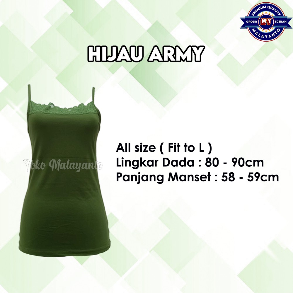 Tanktop Tali Kecil Renda Polos Warna Ukuran All Size Ready Stok!!-Army