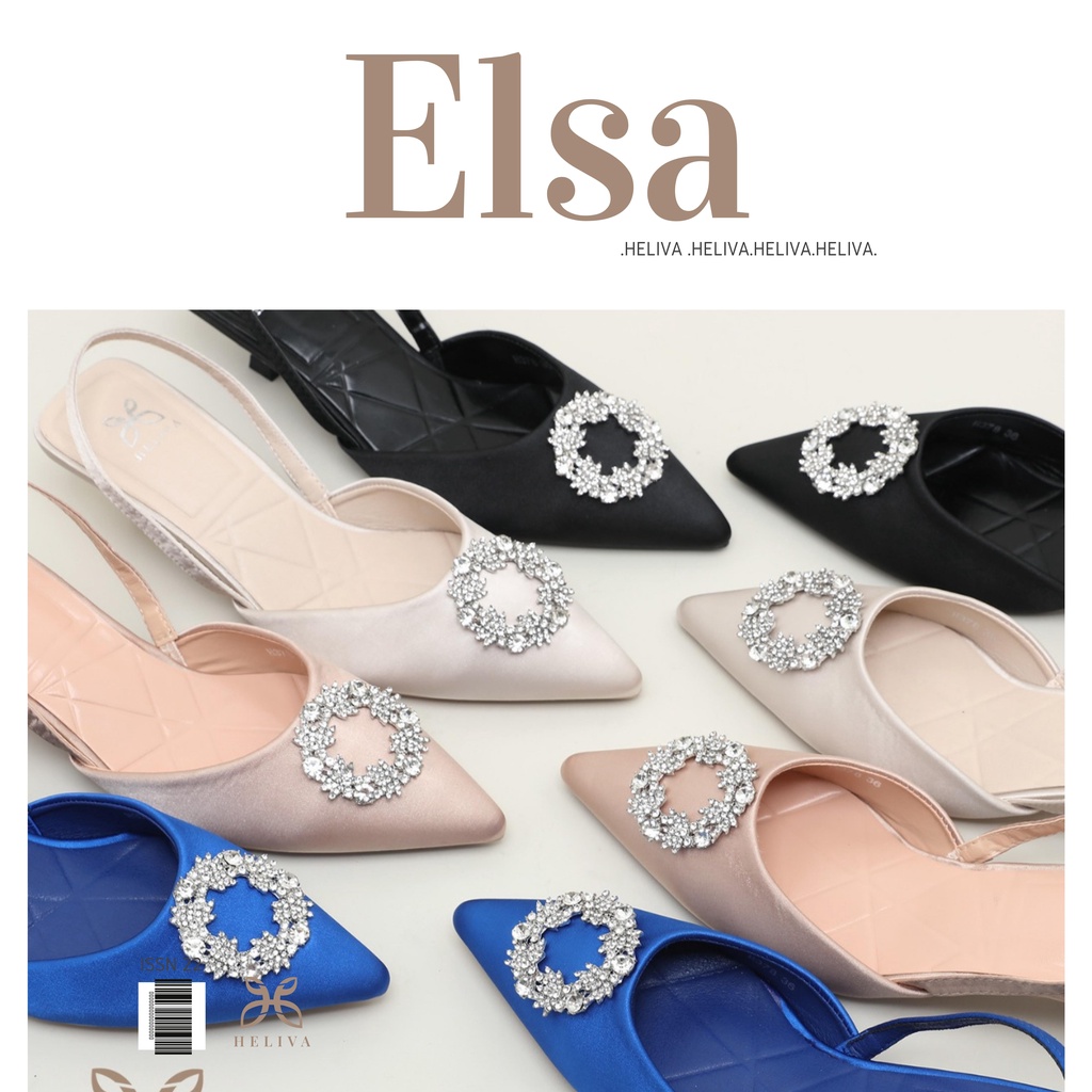 HELIVA ELSA Sling Back Mid Heels 5cm Sparkly Flower Bahan Satin H378 Original Brand Heels Pesta