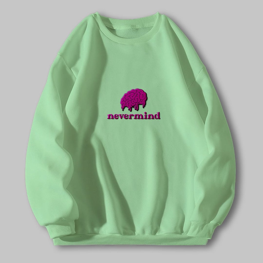 NEVERMIND BORDIR CREWNECK SIZE M - XXL SWEATER UNISEX TEBAL - ATASAN CEWEK LUCU PREMIUM