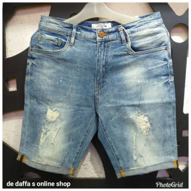 Celana Pendek Jeans Import Pria Stretch Model Sobek Tambal Fashion