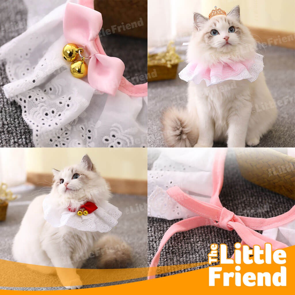 Aksesoris Kalung Collar Bib Lace Renda Kucing Japanese Style + Bell Lonceng