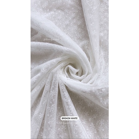 Kain Tile Salju Bintang Tille Dot TULLE SNOW FLAKES Kain Kebaya Brokat Tile-Broken White