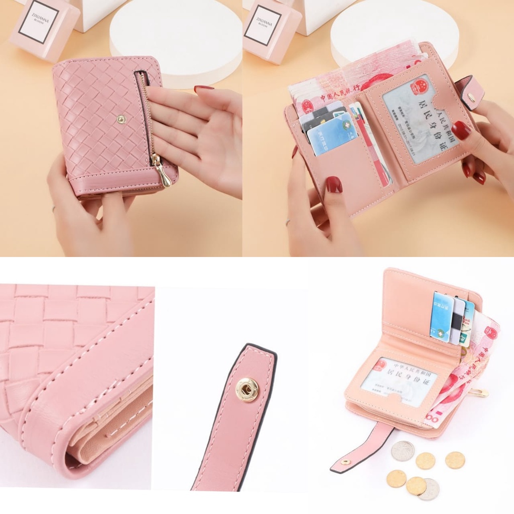 DOMPET LIPAT WANITA KECIL IMPORT KULIT ANYAMAN ERNEST MINI SLOT KARTU PENDEK UANG KOIN PREMIUM KOREA