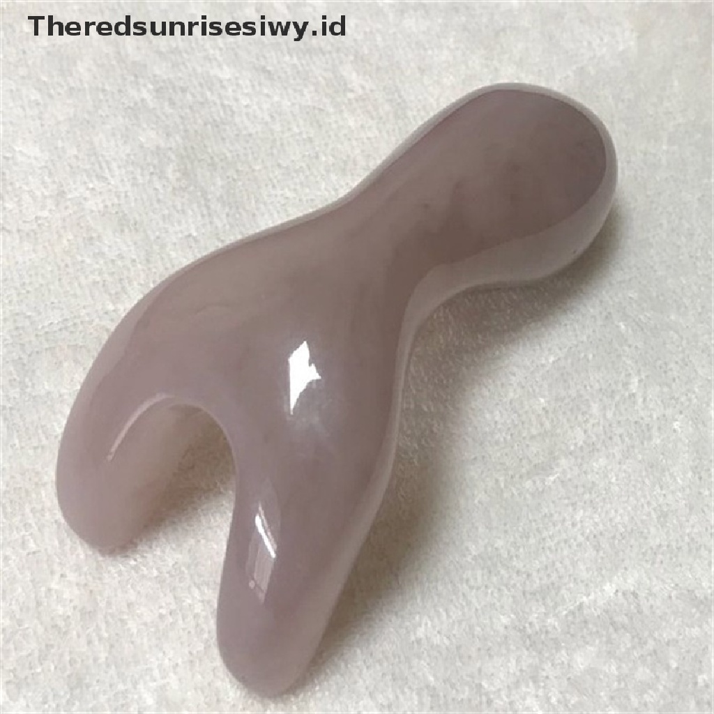 (Theredsunrisesiwy.Id) Alat Pijat Gua Sha Batu Kuarsa Rose Alami Untuk Wajah / Leher / Tubuh