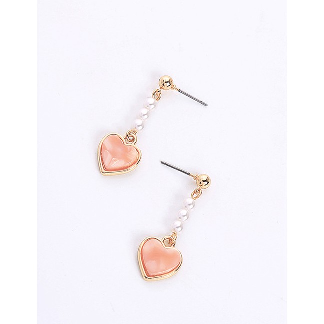 LRC Anting Tusuk Fashion Pink Pearl Heart Stud Earrings F94054