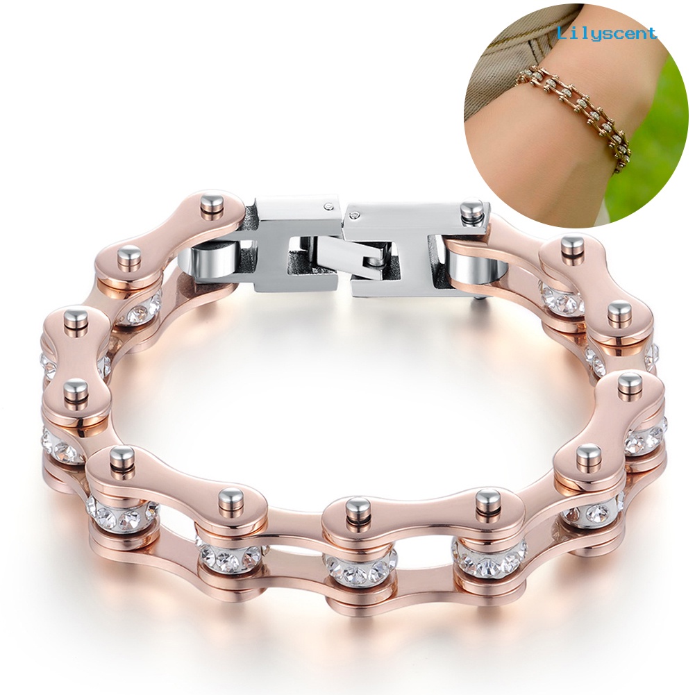 Gelang Rantai Sepeda Bahan Titanium Steel Aksen Berlian Imitasi Untuk Wanita