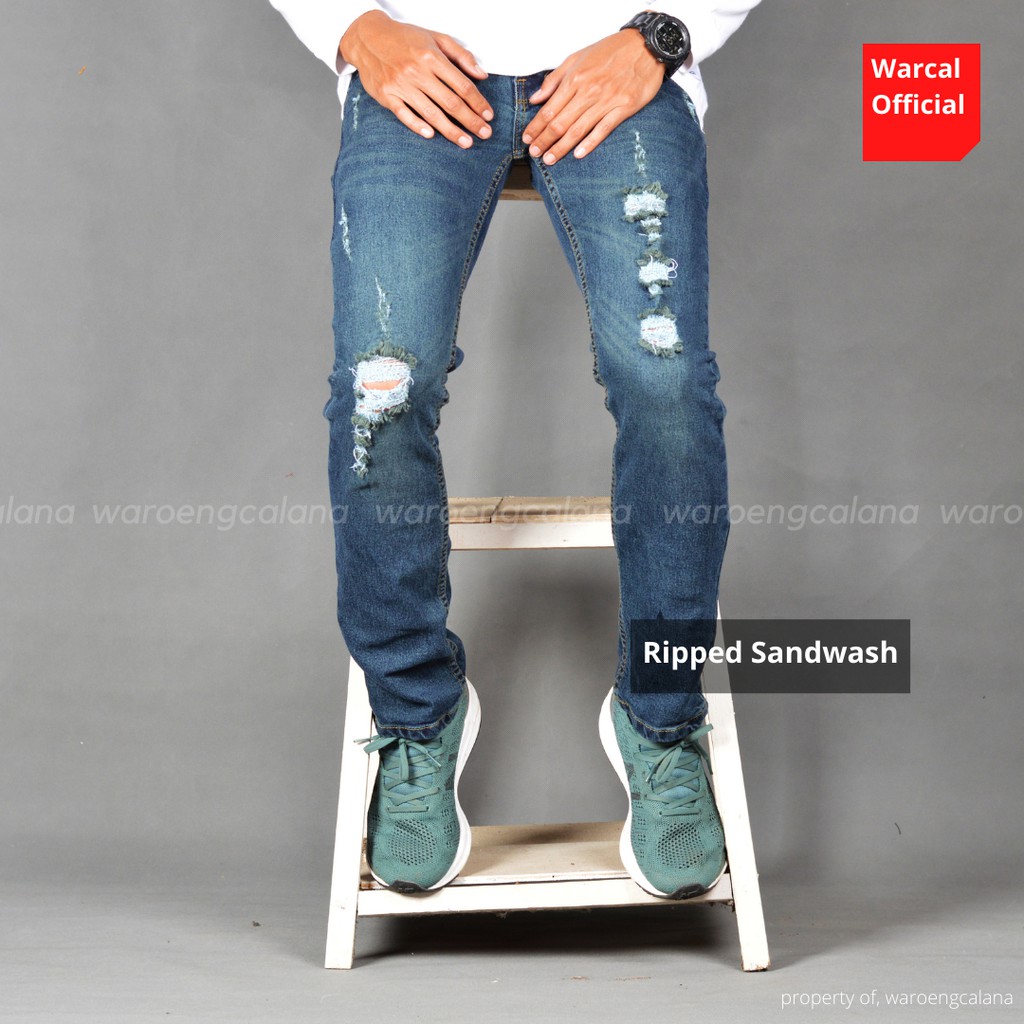Jeans Sobek Ripped Sandwash Blue
