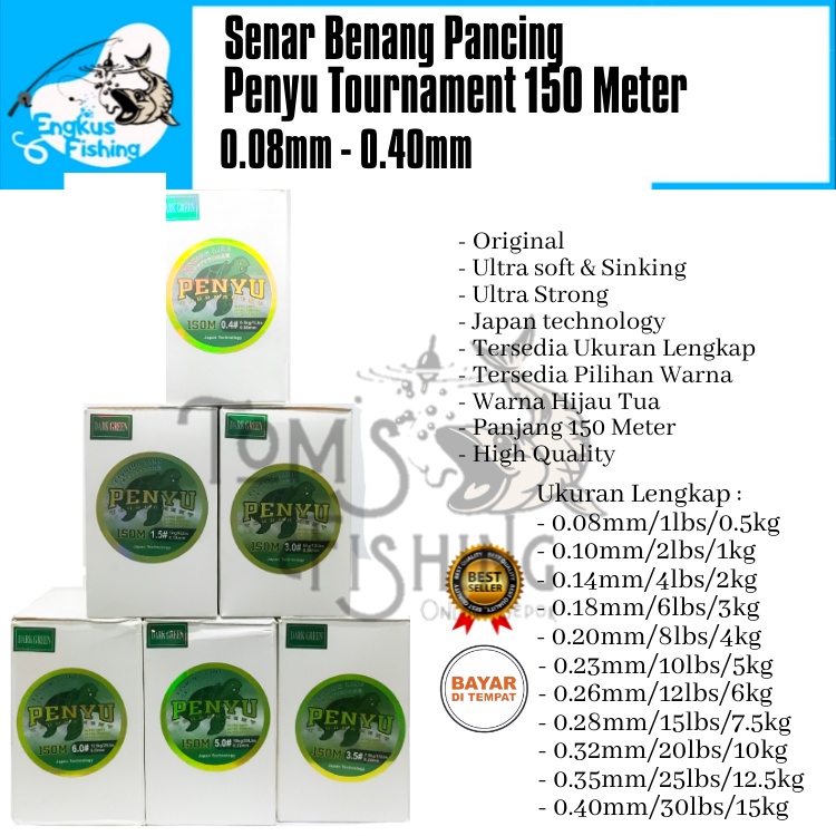 Senar Tali Pancing Penyu Tournament 150 Meter Original (0.08mm-0.40mm) Hijau Murah - Engkus Fishing