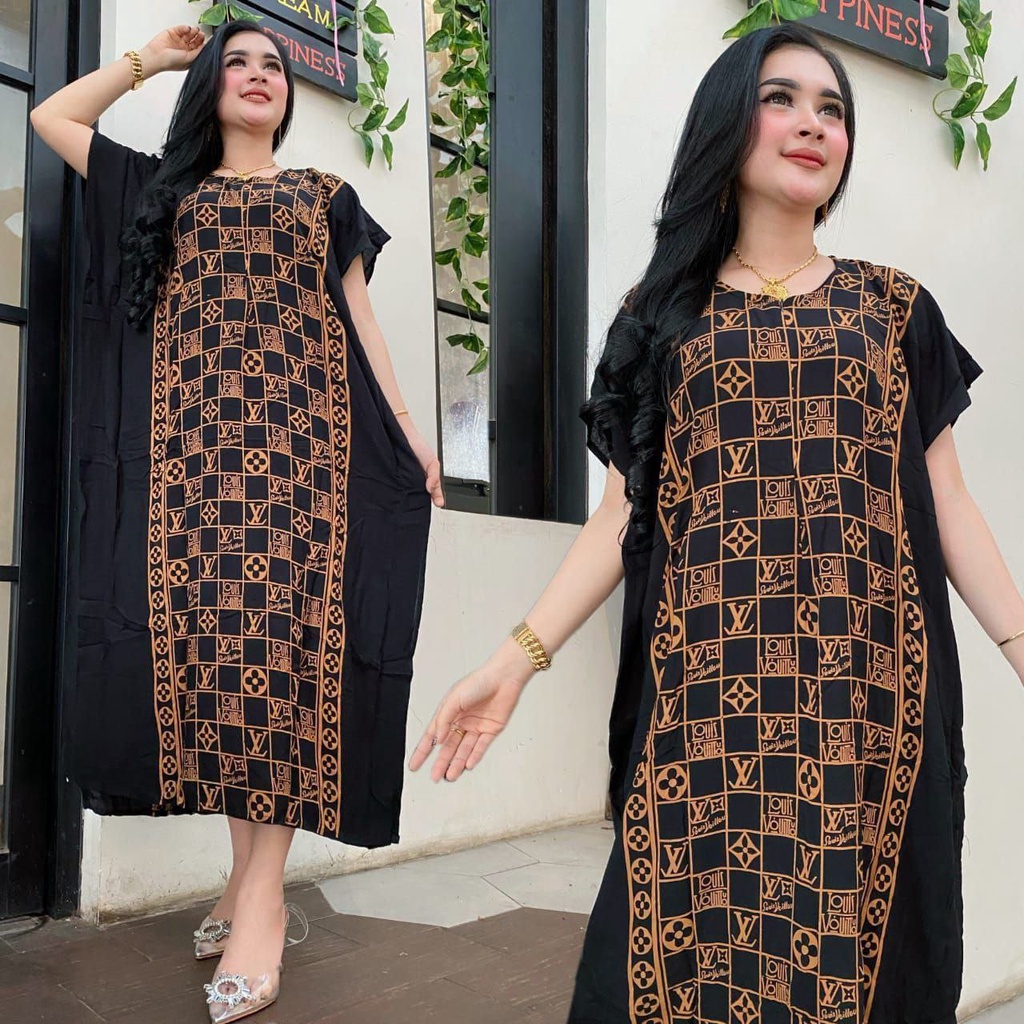 Daster Kekinian Jumbo Lowo Rayon Premium Dress Wanita Lengan Pendek Busui Baju Batik LD 120