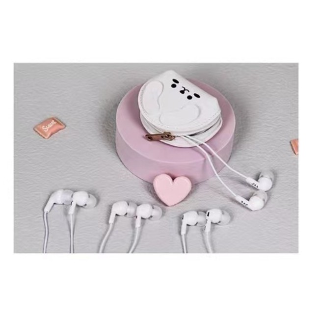 [KN-8227] / [KN-8231] Set Headset Earphone Motif Kepala HEWAN Bulat / Wadah Earphone Kartun Animal Head Lucu Bahan Kulit / Dompet Earphone Kulit Lucu