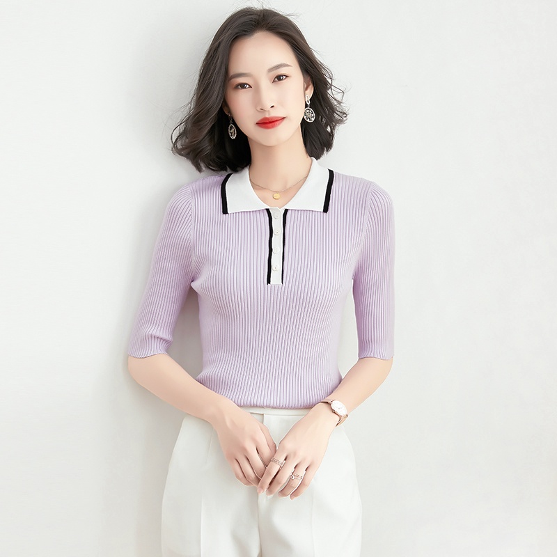 【Elegant】Casual  Short Sleeves Lembut Knit Polo 7116