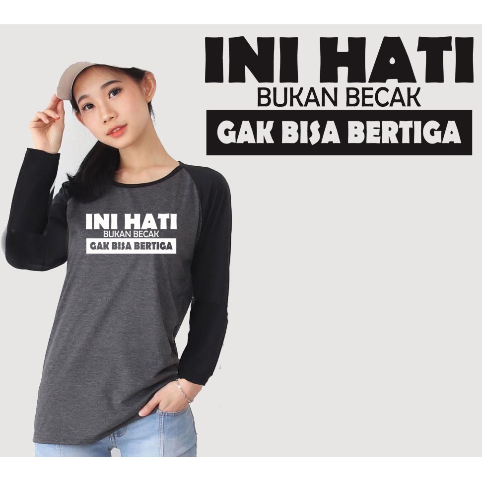 Kaos Raglan Abu Tua Lengan Panjang Gambar Hati Becak