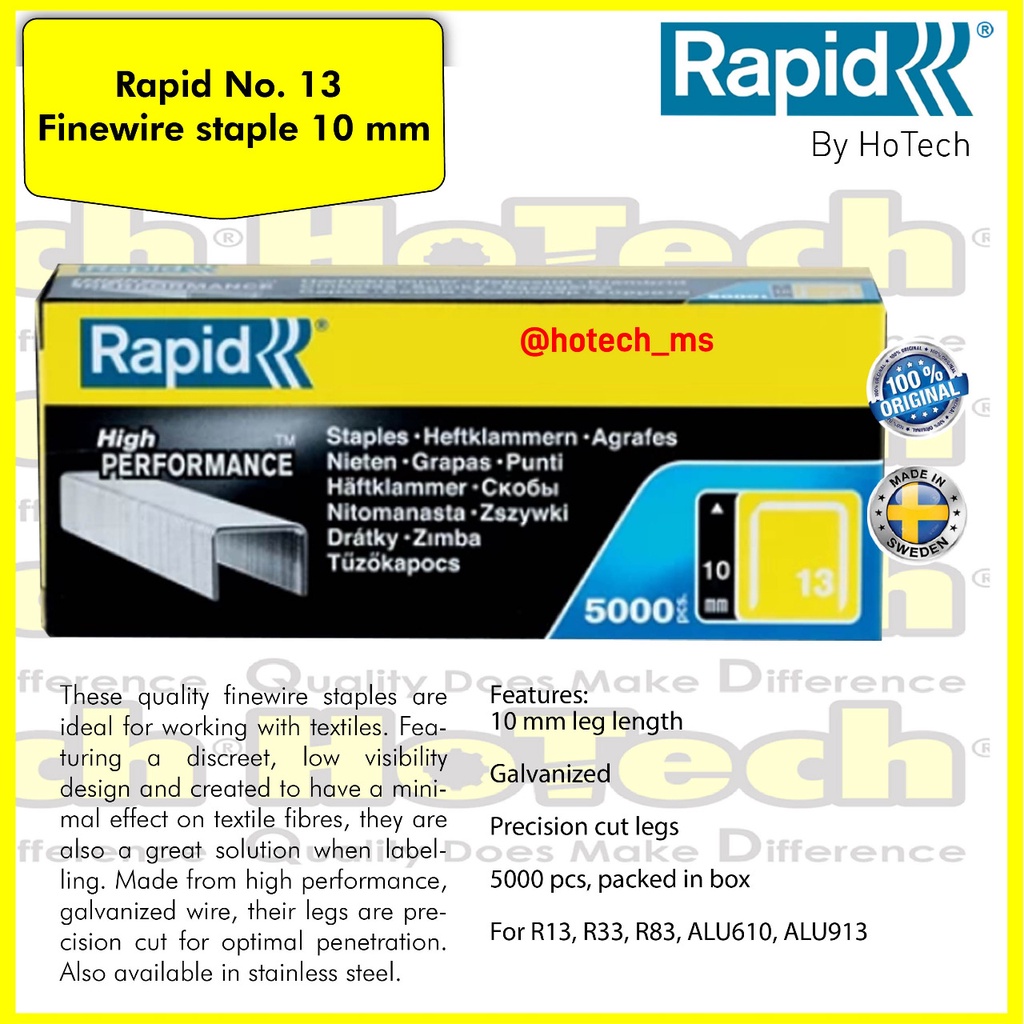 

Isi Staples RAPID | Refiil Staples RAPID | RAPID | ISI STAPLES 13/10MM GALVANISED, 5000 PCS