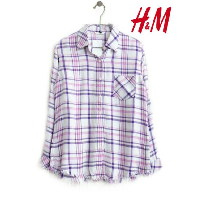  H M  flanel pink kemeja wanita women Hnm H m  pink basic 