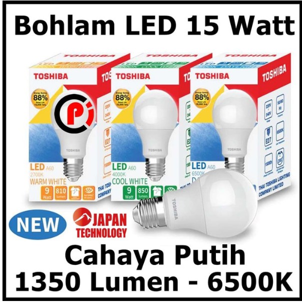 Toshiba Bohlam Lampu LED Cahaya Warna Putih 15 Watt 15W Hemat Energy