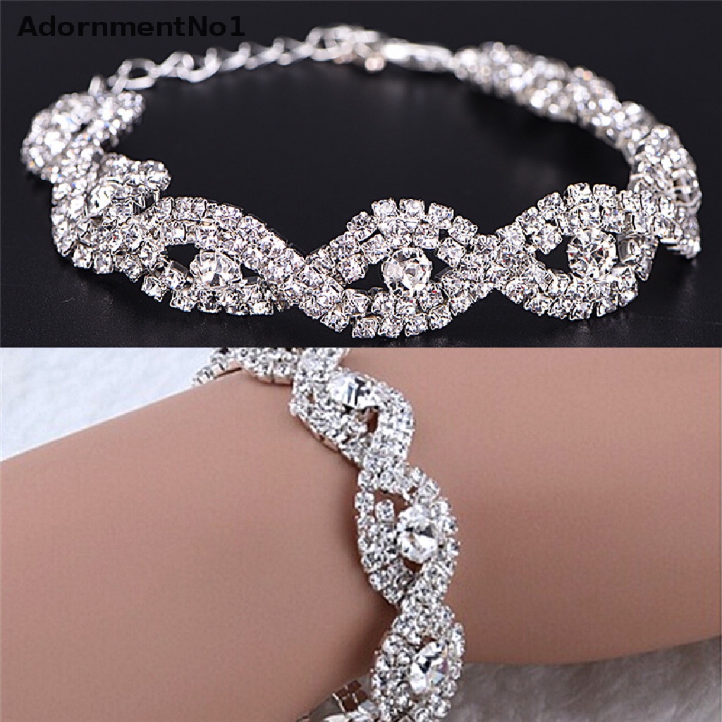 (AdornmentNo1) Gelang Tangan Rantai Aksen Infinity + Kristal + Berlian Imitasi Untuk Perhiasan Wanita