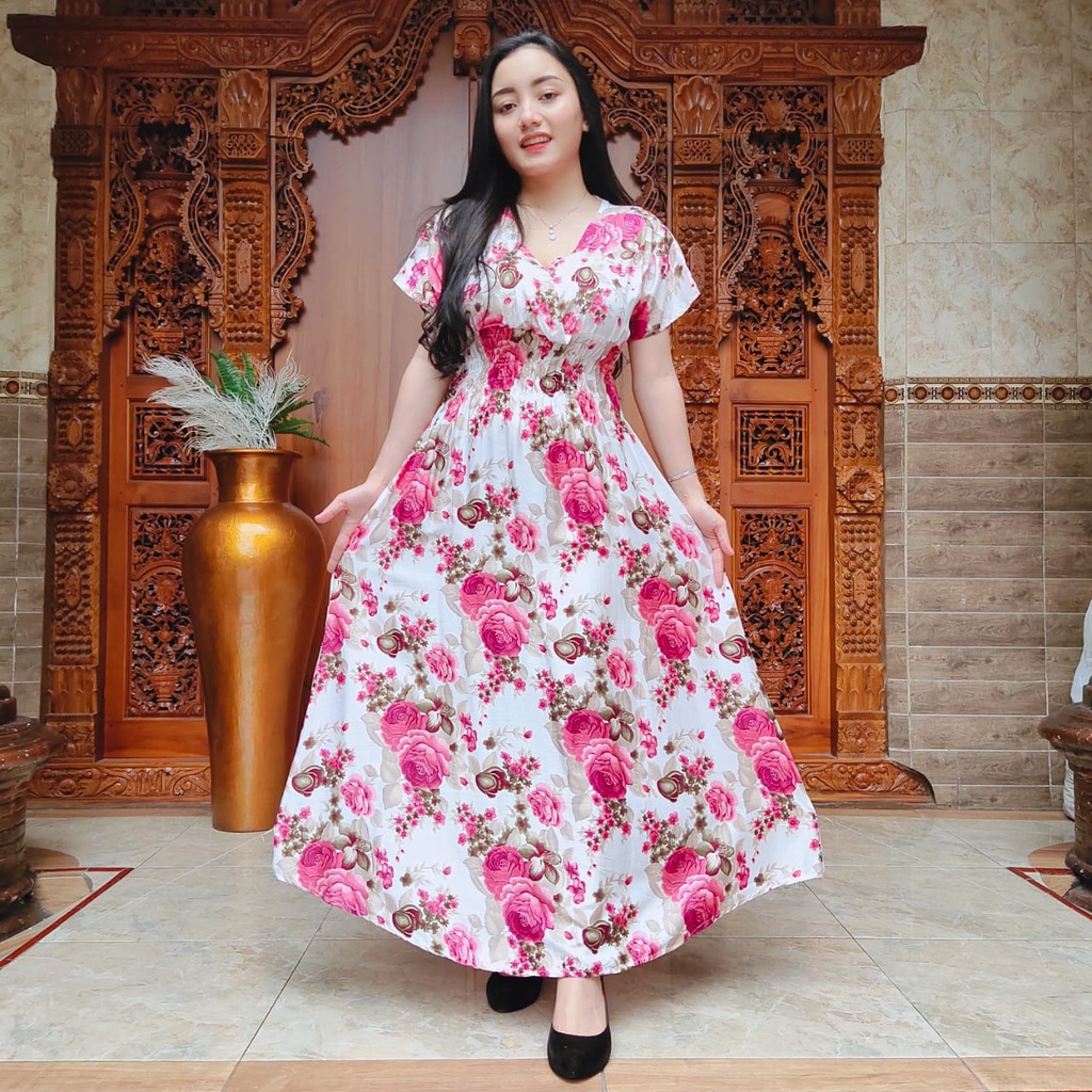 DASTER MOZA PRINT | BALI LONGDRESS-OLIV WHITE