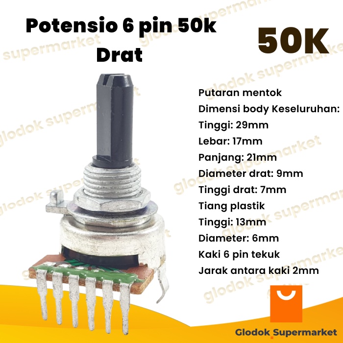 Potensio 6 pin 50k Drat Stereo Kaki 6 Tekuk Volume Mixer 503