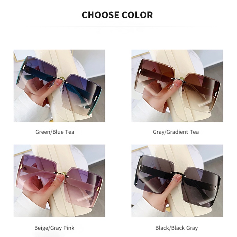 2022 INS Kacamata Hitam UV400 Tanpa Bingkai Bentuk Kotak Untuk Wanita