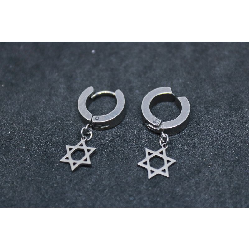 anting titanium gantung model hexagram silver / anting tindik dan jepit / anting Korea /ICH PIERCING