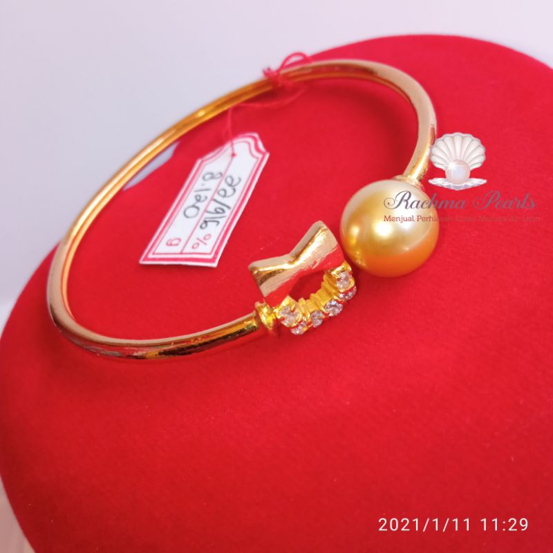 Gelang hello kitty gelang pita gelang sirkon zircont mutiara air laut asli lombok emas 22k 916%