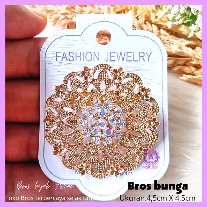 Bros bunga permata diamond swaroski /fashion muslim/bros kebaya/bros kutubaru-Bunga 10 gold
