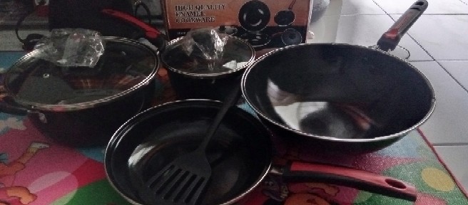 Wajan Enamel Set Gagang Merah/wajan Penggorengan Teflon Anti Lecet (texania)