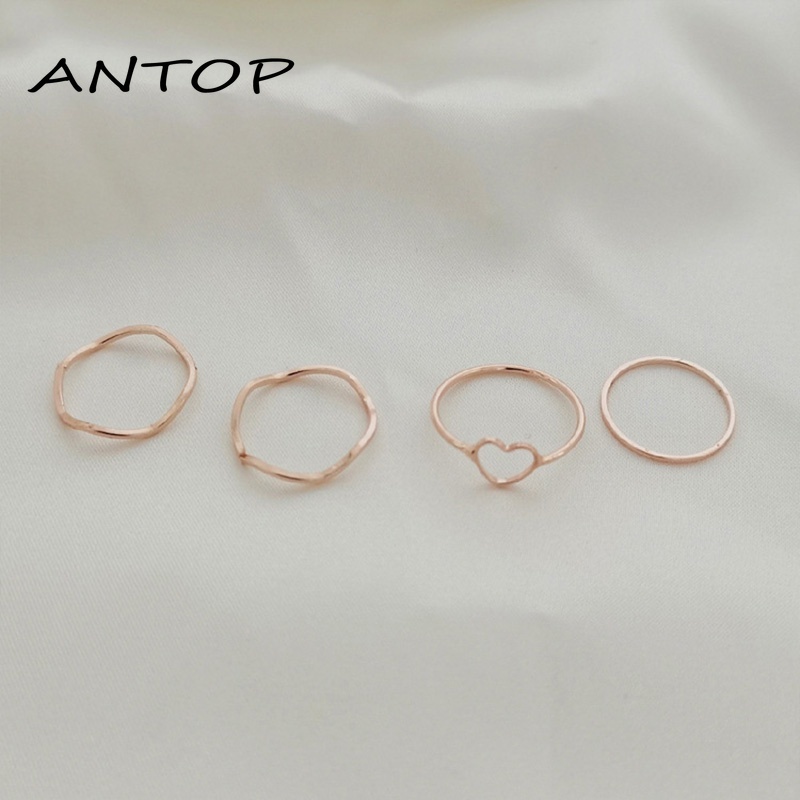 4 Pcs/set Jari Telunjuk Cincin Rose Gold Cincin Set Untuk Wanita Aksesoris Perhiasan Hadiah Natal ANTOP