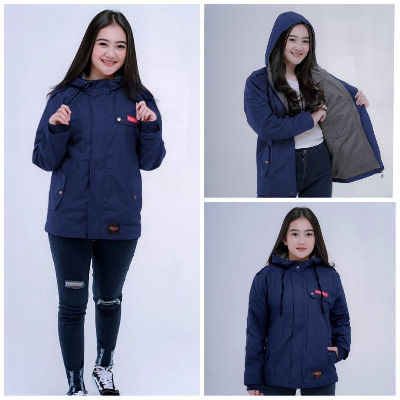 jaket parasut wanita parasit outdoor waterproof outerwear anti air bolak balik hoodie rebel id