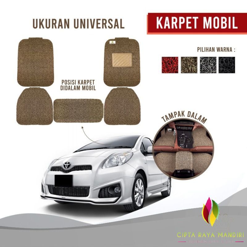 Karpet Mobil Premium Mie Bihun Potong Universal / Umum 2 Baris Ketebalan 18mm (5 Pcs）