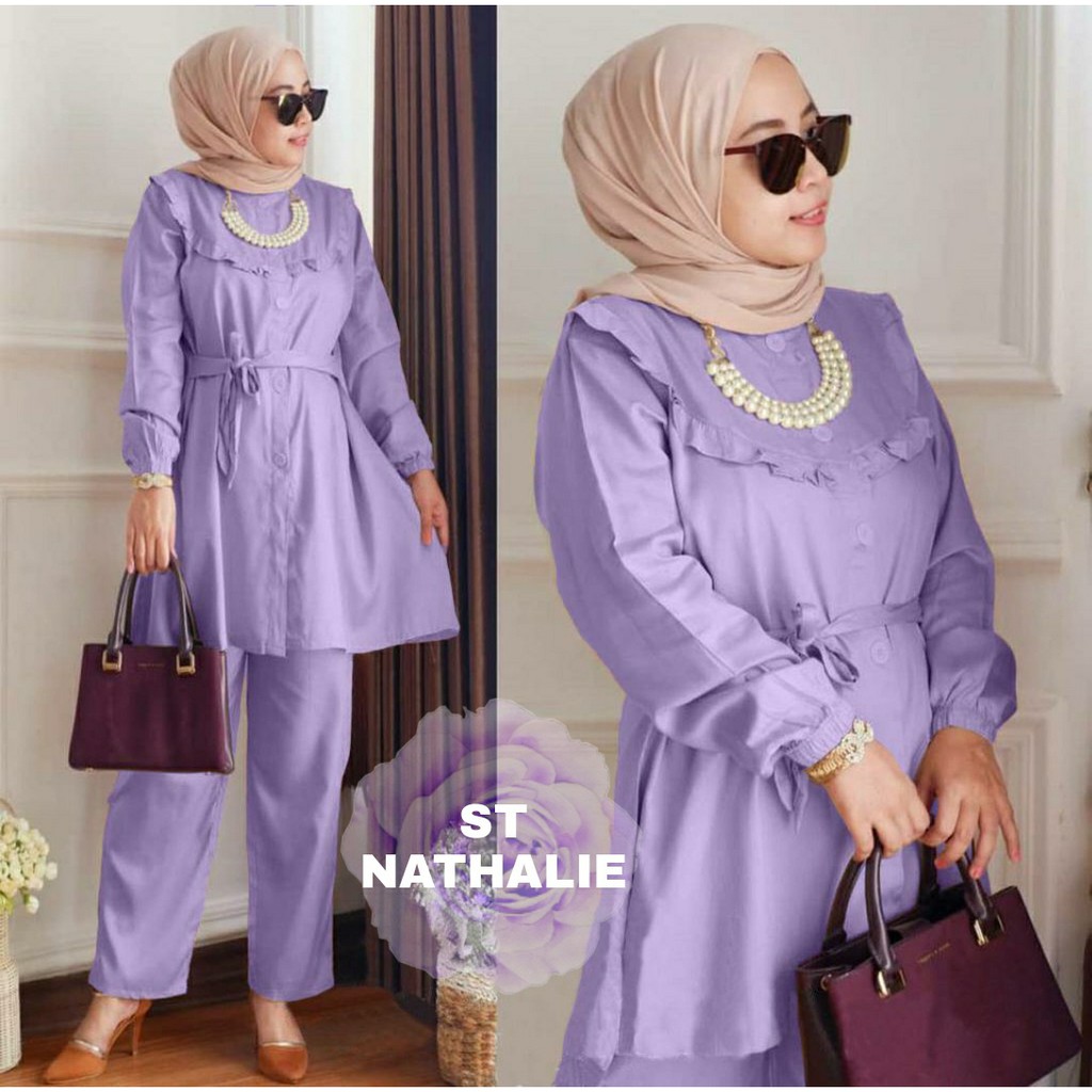 ST NATHALIE Setelan Busana muslim wanita Baju Celana muslimah modis