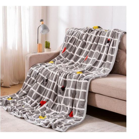 SELIMUT BULU HALUS MOTIF KOTAK ABU 150X200 IMPOR TERMURAH