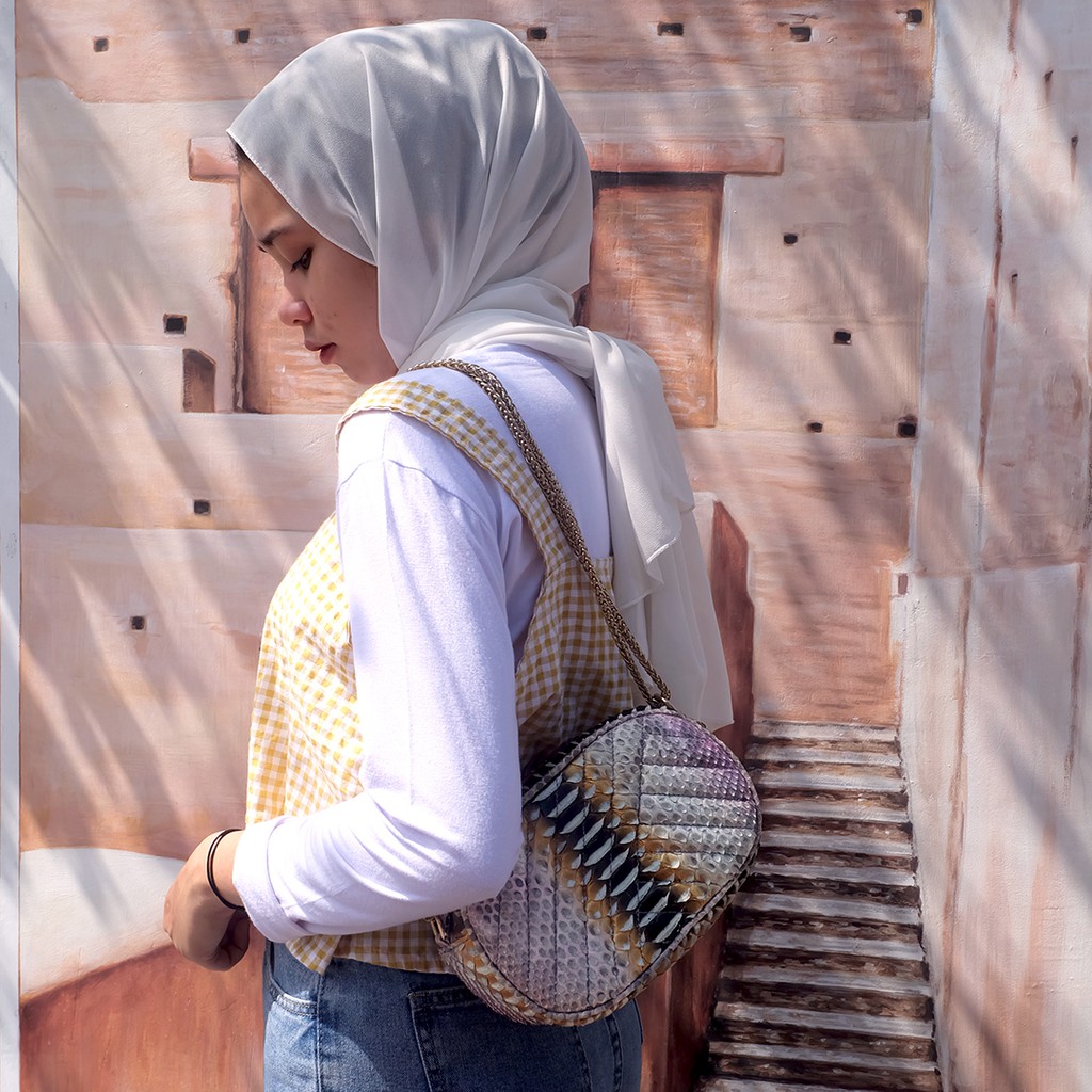 Tas Wanita/Sling Bag/Kulit ular asli/Oval Jarit
