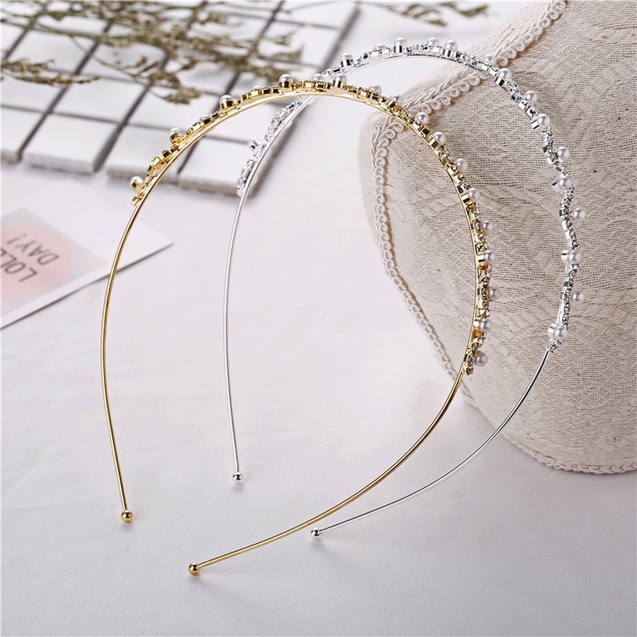 Headband Bahan Alloy Aksen Mutiara Dan Berlian Imitasi Gaya Korea Untuk Wanita