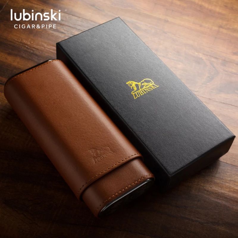 LUBINSKI Case Box Leather with Cutter Portable Elegant Humidor / Kotak Tas dengan Gunting Mewah Hadiah