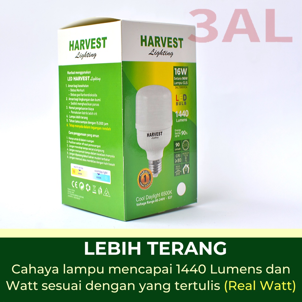 16W - Paket Isi 9 - HARVEST LIGHTING Lampu Kapsul LED T-Bulb 16 watt Lampu Hemat Energi Original Bersertifikat SNI dan Bergaransi