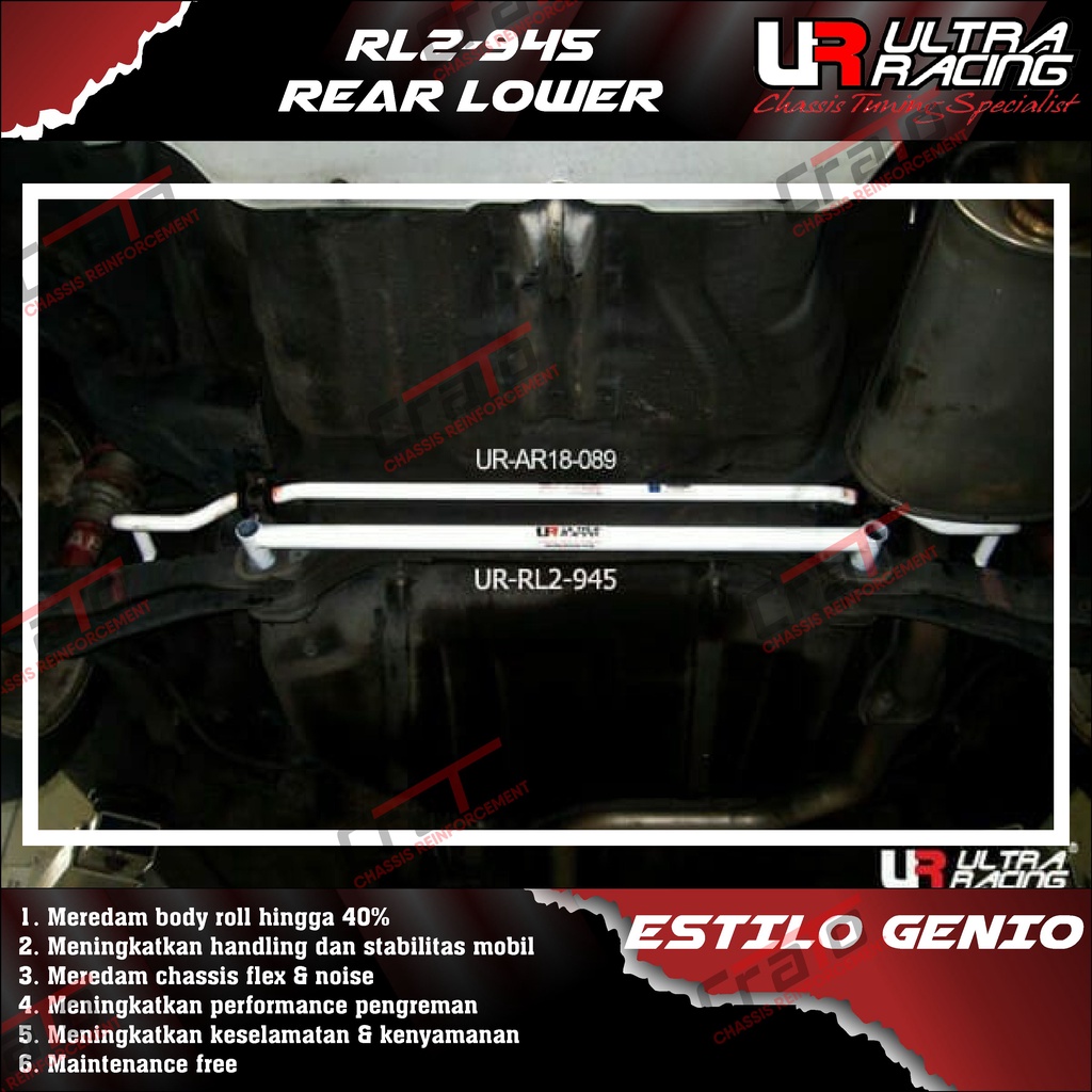 Aksesoris Stabiliser ULTRA RACING Safety Bar - Rear Lower Bar 2 Points - Honda Civic EG Estilo Genio