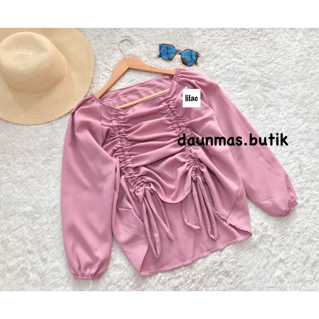 1KG MUAT 6PCS | DERA BLOUSE POLOS PREMIUM SERUT KARET TALI HITS SELEBGRAM FASHION WANITA MUSLIM