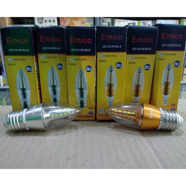 Lampu Led Candle E27 - Lampu Jantung E27 5 watt Emico Putih - Kuning