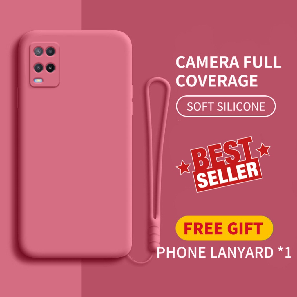 Case Oppo A54  - Oppo A15 Liquid FREE tali Casing Soft TPU Baby Skin Cute Casing Cover Cewek Color c